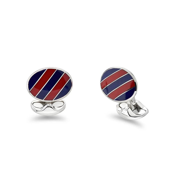 deakin & francis Sterling Silver Red And Navy Enamel Stripe Cufflinks