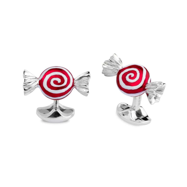 deakin & francis Sterling Silver Red And White Swirl Sweet Cufflinks