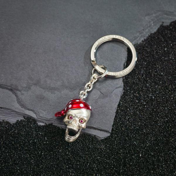 Deakin & Francis Sterling Silver Red Bandana Skull Keyring