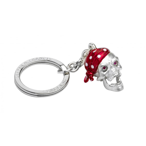 deakin & francis Sterling Silver Red Bandana Skull Keyring