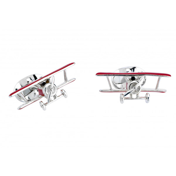deakin & francis Sterling Silver Red Biplane Cufflinks with Rotating Propeller