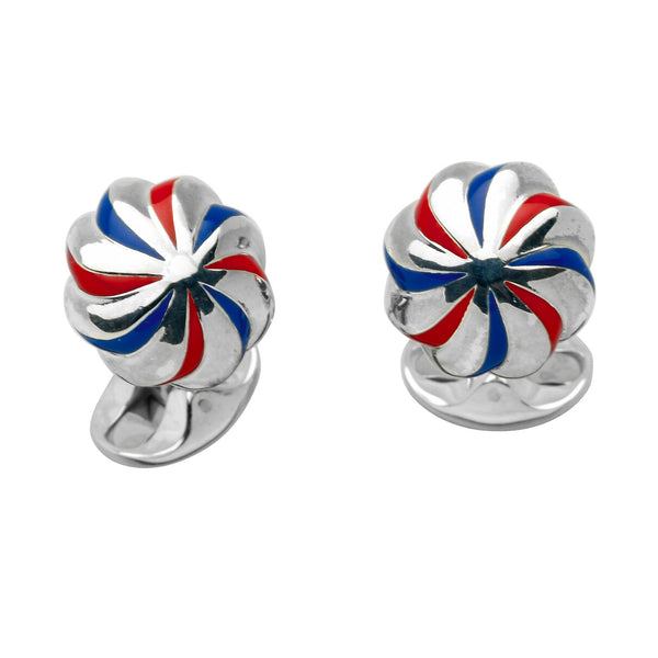 deakin & francis Sterling Silver Red & Blue Enamel Pumpkin Knot Cufflinks