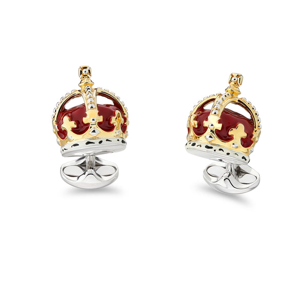 deakin & francis Sterling Silver Red Coronation Crown Cufflinks