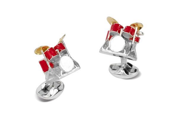 deakin & francis Sterling Silver Red Enamel Drum Kit Cufflinks