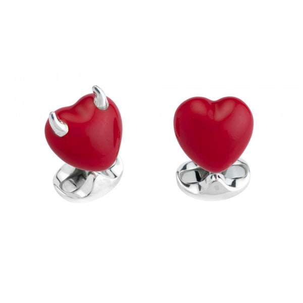 deakin & francis Sterling Silver Red Enamel Good & Bad Heart Cufflinks
