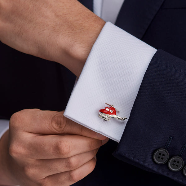 Deakin & Francis Sterling Silver Red Enamel Helicopter Cufflinks
