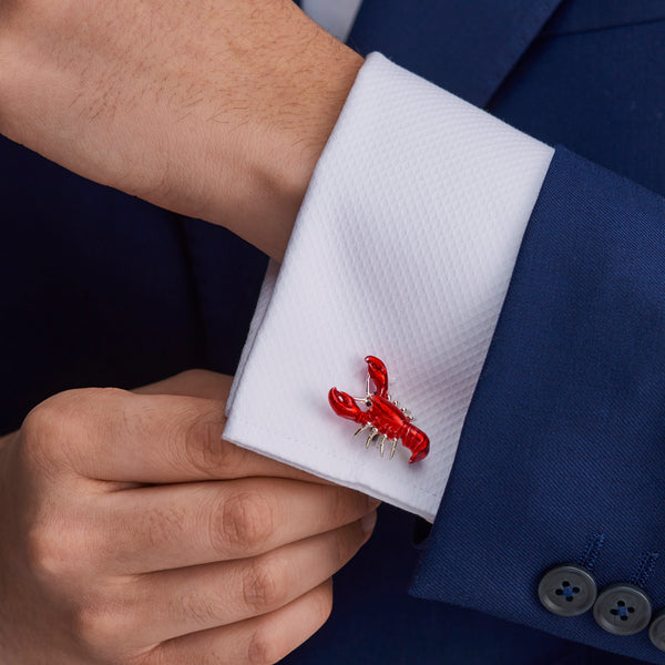 Deakin & Francis Sterling Silver Red Enamel Lobster Cufflinks