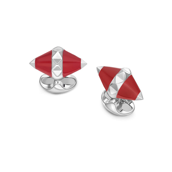 deakin & francis Sterling Silver Red Enamel Pyramid Detail Cufflinks
