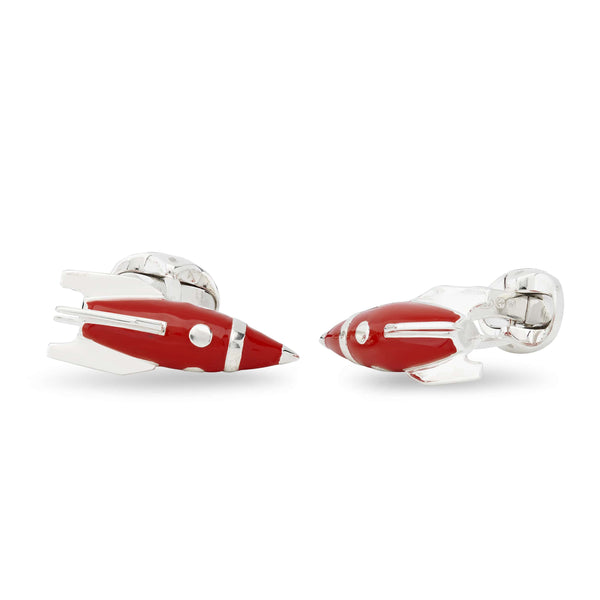 Deakin & Francis Sterling Silver Red Enamel Rocket Cufflinks