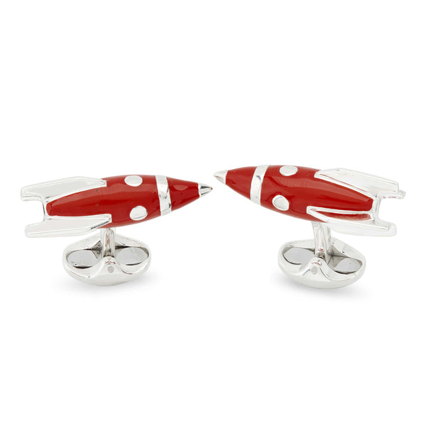 deakin & francis Sterling Silver Red Enamel Rocket Cufflinks