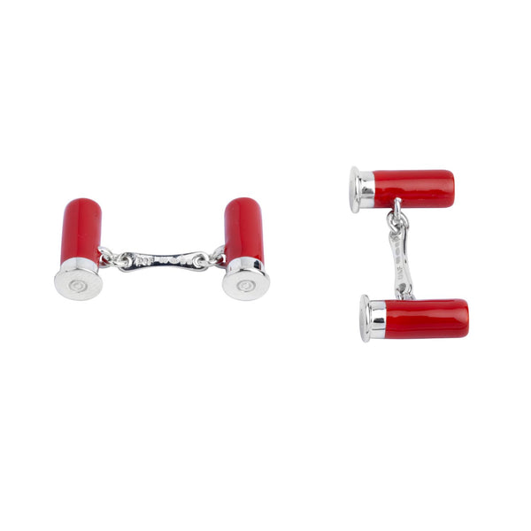 deakin & francis Sterling Silver Red Enamel Shotgun Cartridge Cufflinks