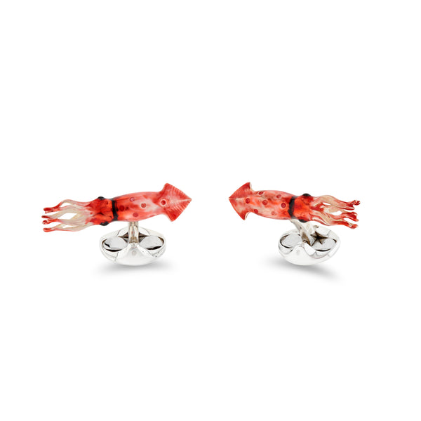 deakin & francis Sterling Silver Red Enamel Squid Cufflinks