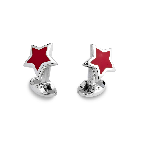 deakin & francis Sterling Silver Red Enamel Star Cufflinks