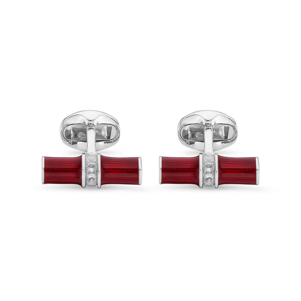 deakin & francis Sterling Silver Red Enamel & White Spinel Centre Bar Cufflink