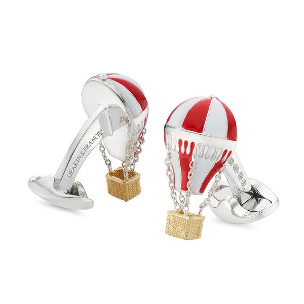 Deakin & Francis Sterling Silver Red & White Enamel Air Balloon Cufflinks