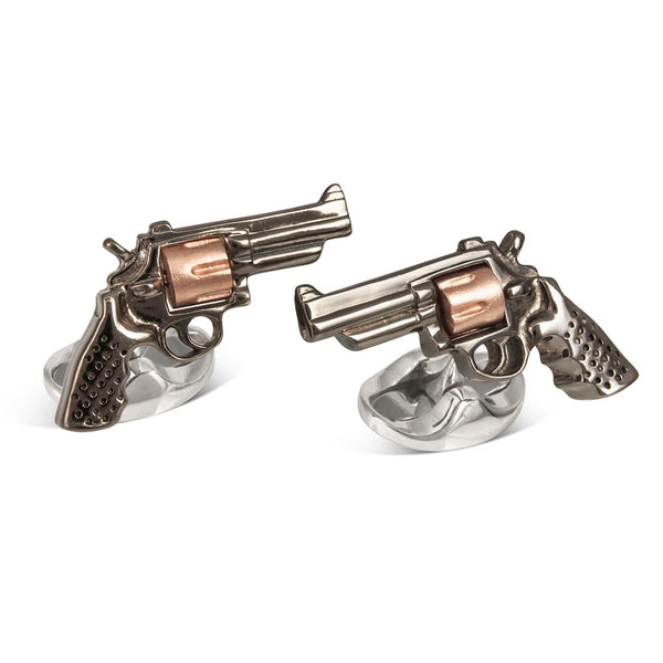deakin & francis Sterling Silver Revolver Gun Cufflinks In Black With Rose Gold Cylinder