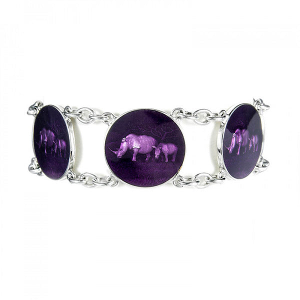 deakin & francis Sterling Silver Rhino 6 Disc Purple Enamel Bracelet