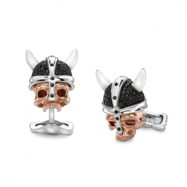 deakin & francis Sterling Silver Rose Gold Viking Skull Cufflinks