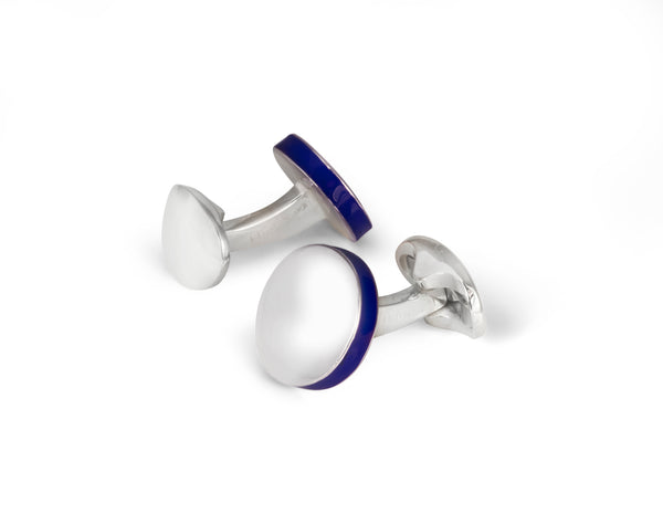 deakin & francis Sterling Silver Round Cufflinks with Deep Blue Edge