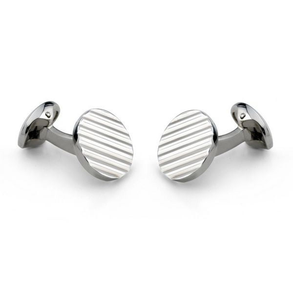deakin & francis Sterling Silver Round Cufflinks with Engine-Turned Pattern