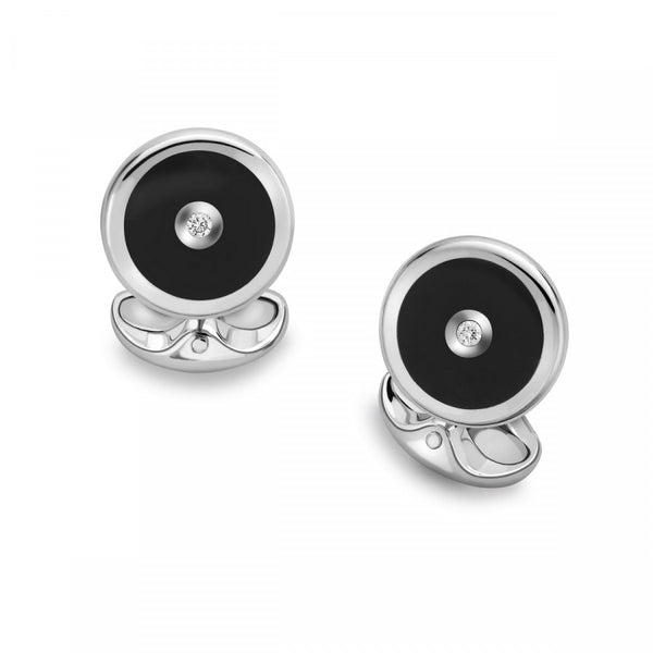 deakin & francis Sterling Silver Round Cufflinks with Onyx and Diamond deakin & francis Sterling Silver Round Cufflinks with Onyx and Diamond