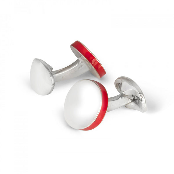 deakin & francis Sterling Silver Round Cufflinks with Red Edge