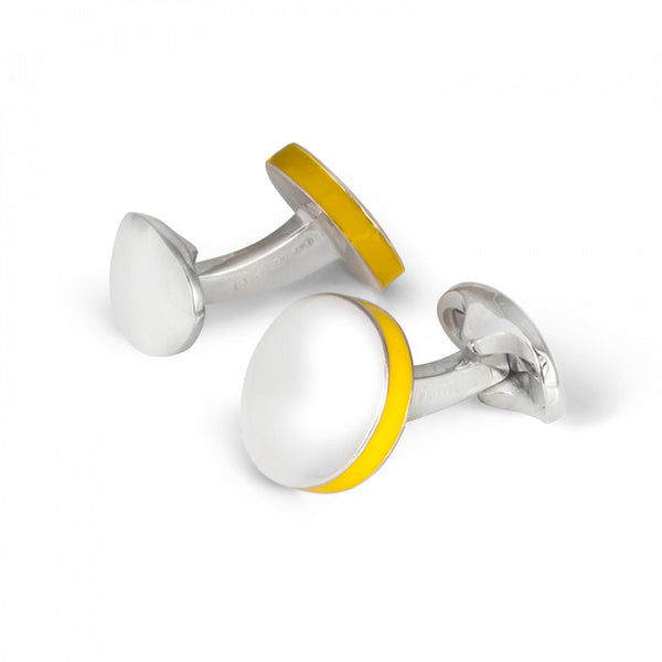 deakin & francis Sterling Silver Round Cufflinks with Yellow Edge