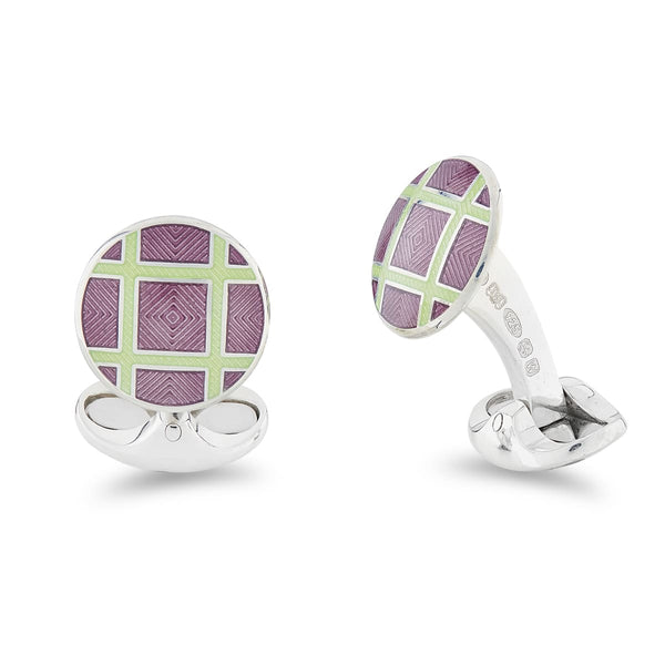 deakin & francis Sterling Silver Round Magenta And Green Cross Hatch Enamel Cufflinks