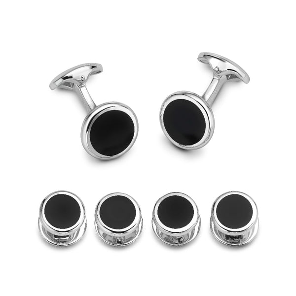 deakin & francis Sterling Silver Round Onyx Dress Set deakin & francis Sterling Silver Round Onyx Dress Set