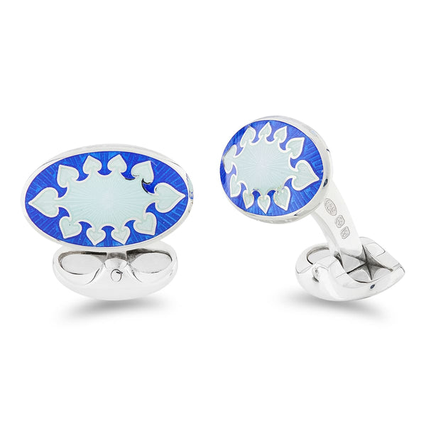 deakin & francis Sterling Silver Royal Blue And Bentley Blue Fancy Design Enamel Cufflinks