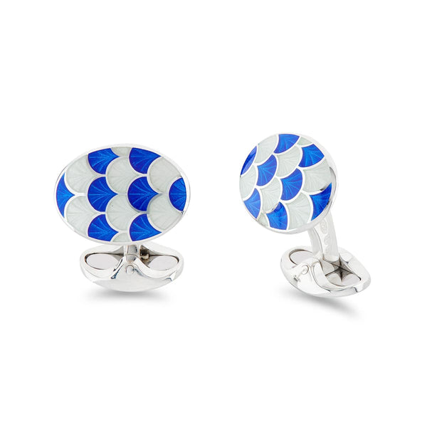 deakin & francis Sterling Silver Royal Blue And Clear Enamel Scallop Pattern Cufflinks