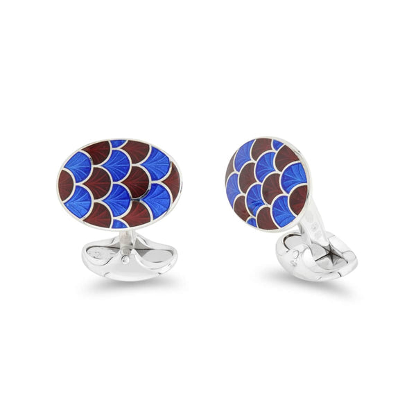 deakin & francis Sterling Silver Royal Blue And Maroon Enamel Scallop Pattern Cufflinks