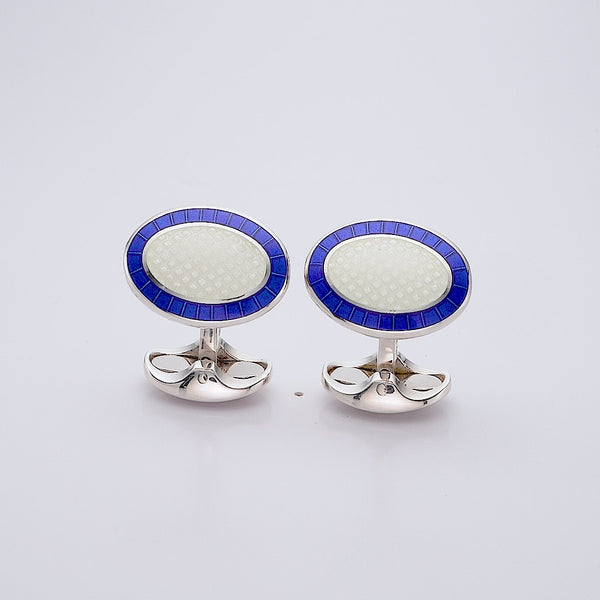Deakin & Francis Sterling Silver Royal Blue & Clear Enamel Cufflinks