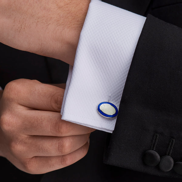 Deakin & Francis Sterling Silver Royal Blue & Clear Enamel Cufflinks