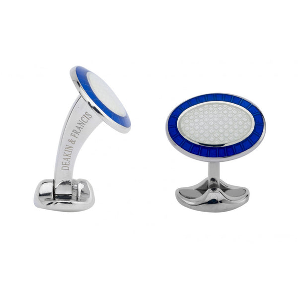 deakin & francis Sterling Silver Royal Blue & Clear Enamel Cufflinks