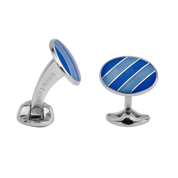 deakin & francis Sterling Silver Royal Blue & Denim Blue Enamel Cufflinks