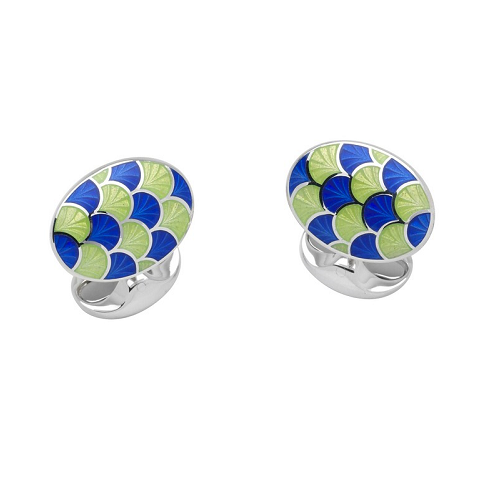 deakin & francis Sterling Silver Royal Blue & Lime Green Enamel Cufflinks