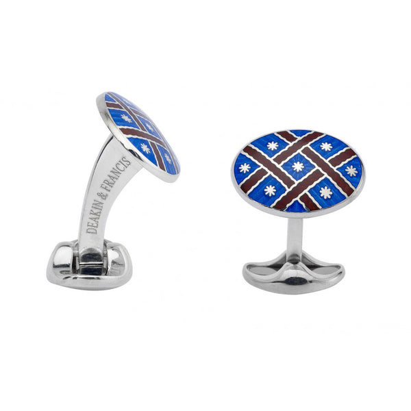 deakin & francis Sterling Silver Royal Blue & Maroon Red Fancy Pattern Enamel Cufflinks