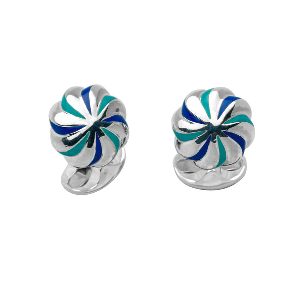 deakin & francis Sterling Silver Royal Blue & Sky Blue Enamel Pumpkin Knot Cufflinks