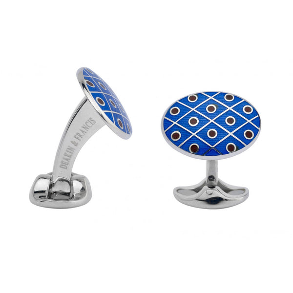 deakin & francis Sterling Silver Royal Blue with Maroon Red Spot Cufflinks