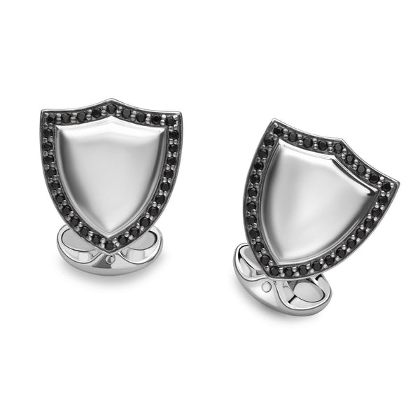 deakin & francis Sterling Silver Shield Shape Cufflinks With Spinel Border