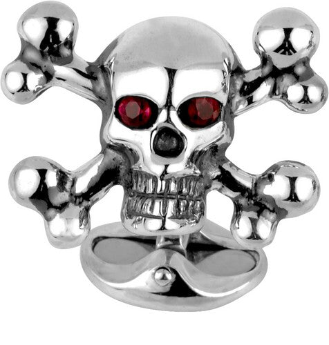 Deakin & Francis Sterling Silver Skull And Cross Bones With Ruby Eyes