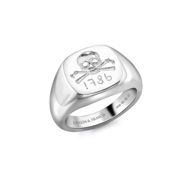 deakin & francis Sterling Silver Skull & Cross Bones Ladies Signet Ring