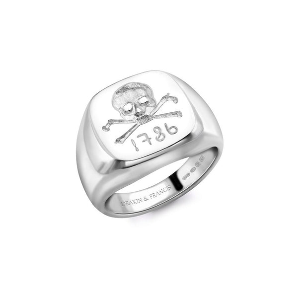 Deakin & Francis Sterling Silver Skull & Crossbones Signet Ring