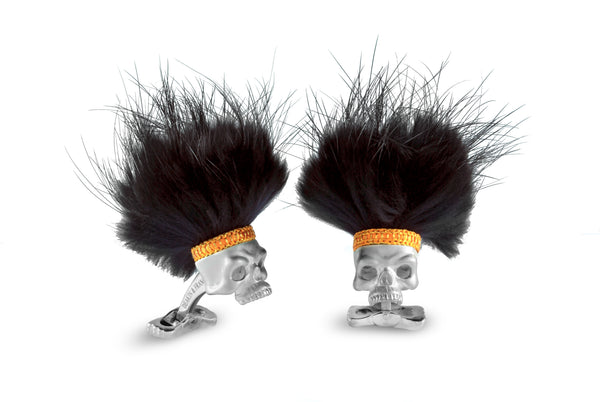 deakin & francis Sterling Silver Skull Cufflinks With Black Hair