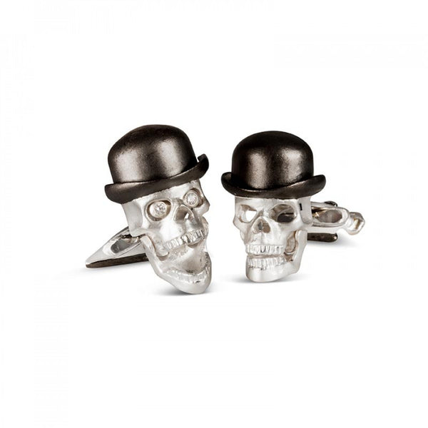deakin & francis Sterling Silver Skull Cufflinks with Bowler Hat and Umbrella