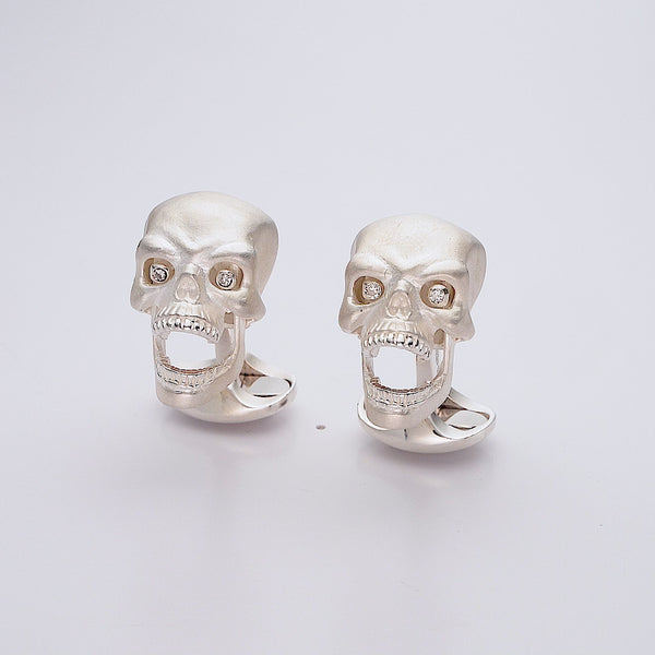 Deakin & Francis Sterling Silver Skull Cufflinks With Diamond Eyes