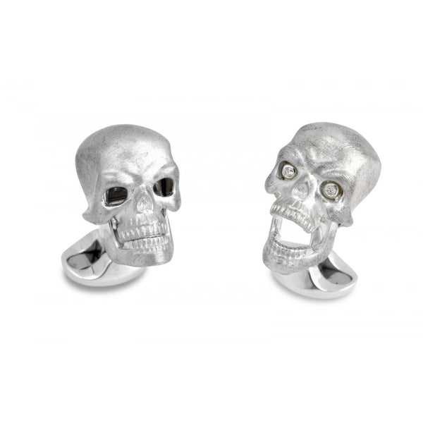 deakin & francis Sterling Silver Skull Cufflinks With Diamond Eyes