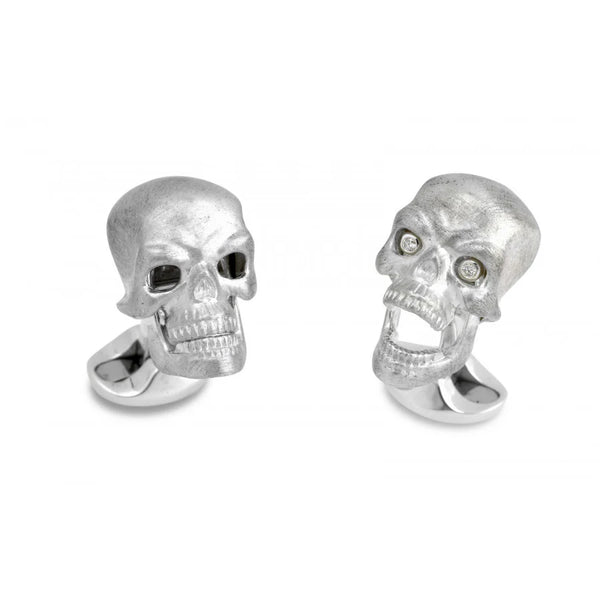 Deakin & Francis Sterling Silver Skull Dress Stud Set With Diamond Eyes