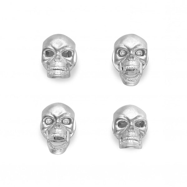 Deakin & Francis Sterling Silver Skull Dress Stud Set With Diamond Eyes